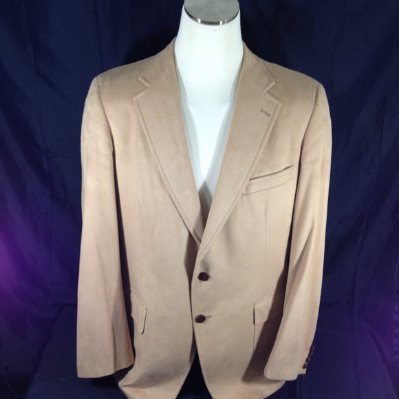 Donald Brooks Vintage Men’s 46L Tan Sports Coat 2 Button Antelon Suede Blazer - Picture 1 of 9